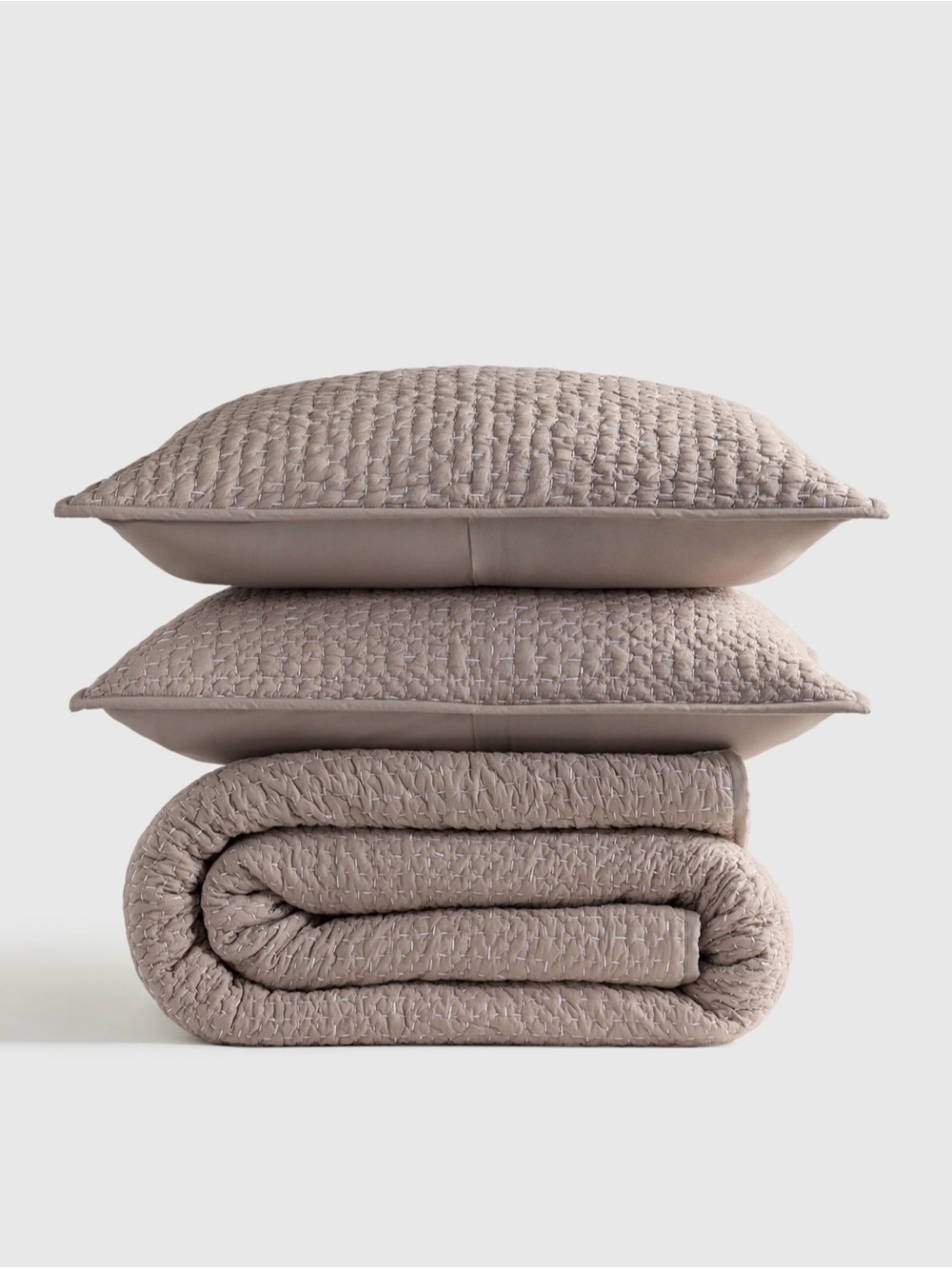 Quince Quince Organic Cotton Hand Stitched Quilt Set, Twin in Stone